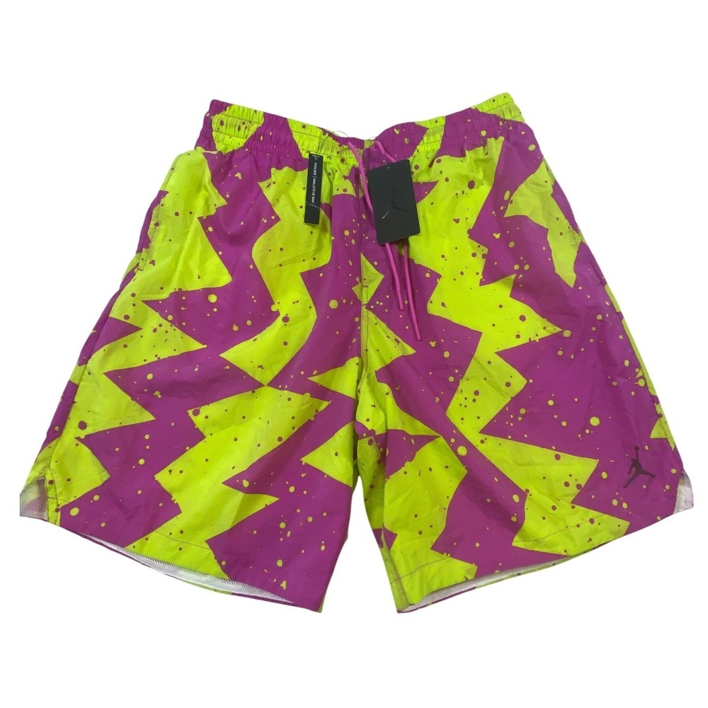 VTG Jordan Poolside Shorts Mens XXL Lime Green Magenta Geometric Splatter NWT‎